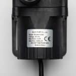 Example DC pump label illustrating where to find Max Head and Max Flow Rate specifications, crucial for pump selection.